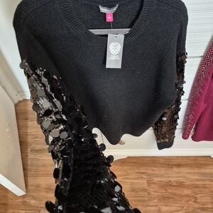 Vince Camuto Black Sweater with Sequin Sleeves